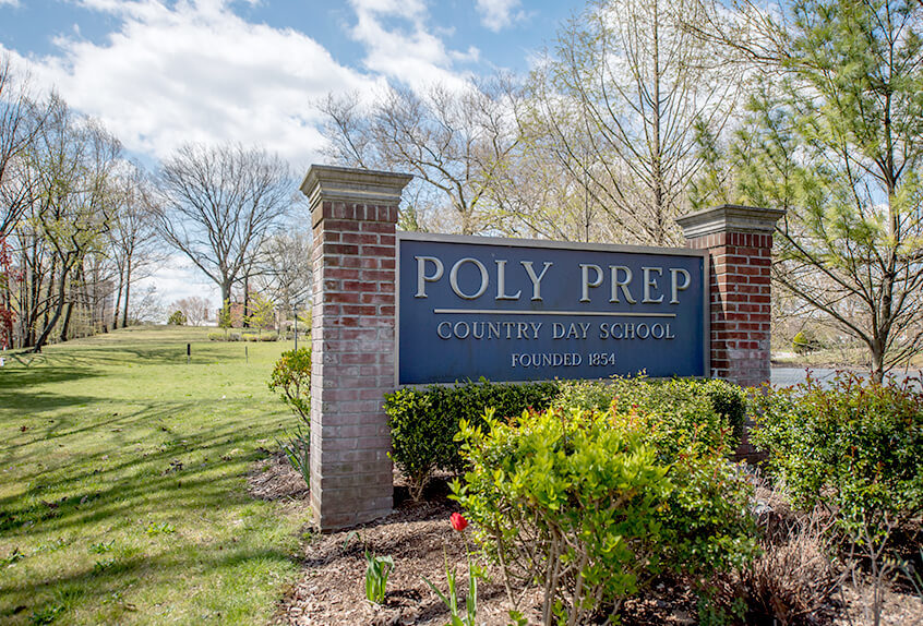 Poly Prep Dyker Heights Campus outdoor sign in spring