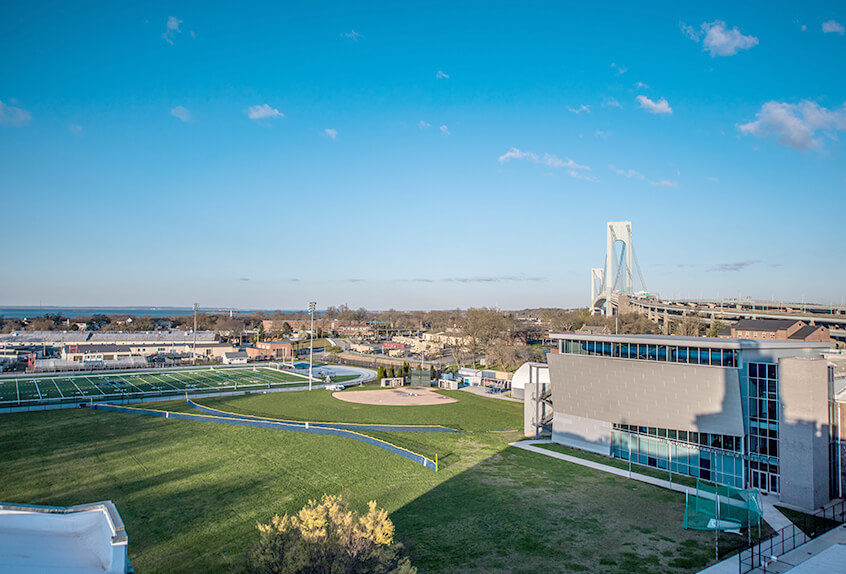 Poly Prep Dyker Heights Campus overview of fields, novogratz, and verrazzno bridge