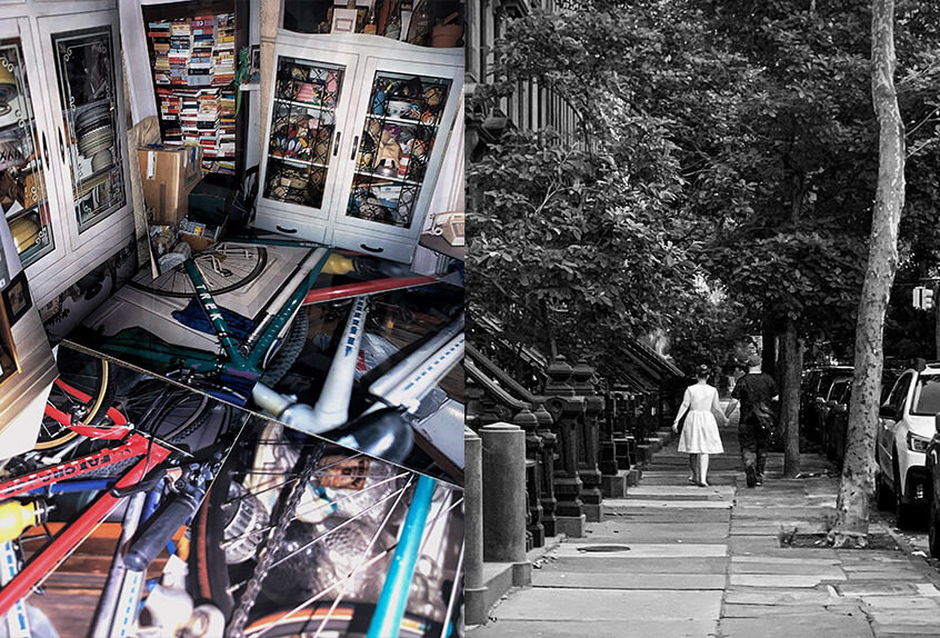 Martine Fiore collage and black and white couple walking photo