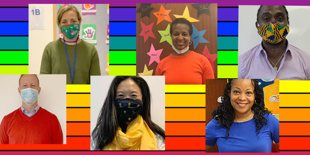 Alley Week Lower School Faculty over Rainbow Flag