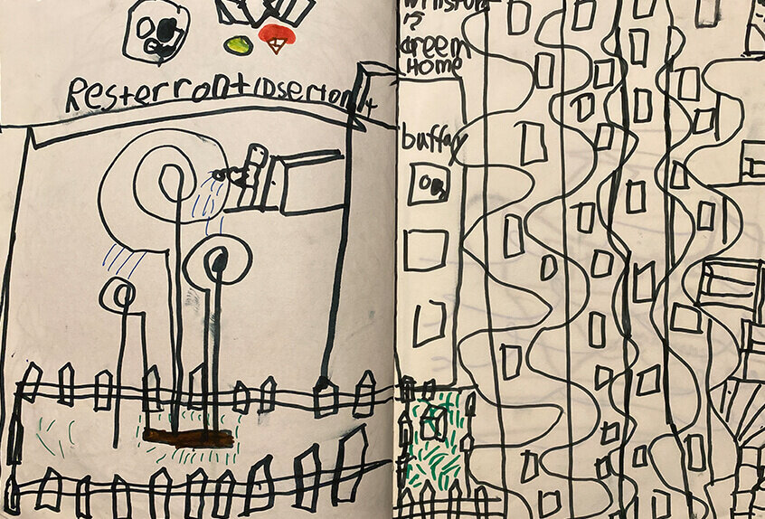 Biomorphic Architectural Drawings inspired by Hundertwasser, Winston T. '32