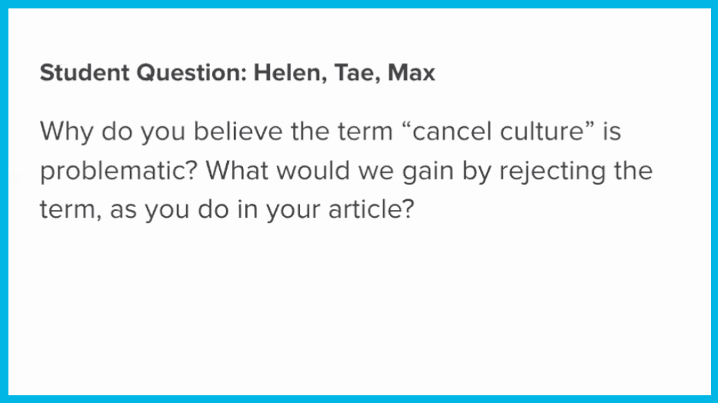 Cancel Culture Student Question