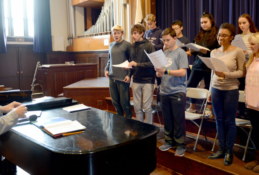 Dan Doughty teaching music class in chapel