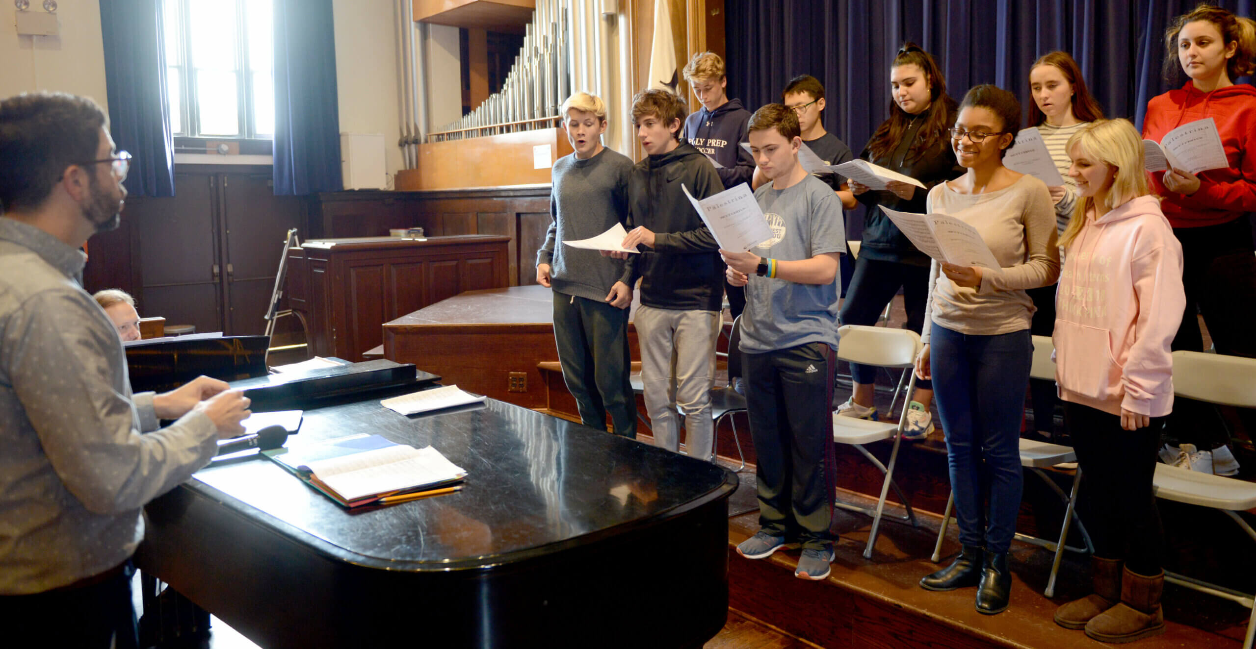 Dan Doughty teaching music class in chapel
