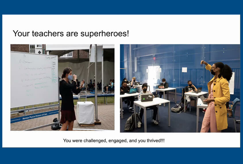 middle and upper school assembly teachers are superheroes