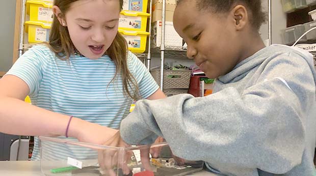 Lower School Computer Science girls working together