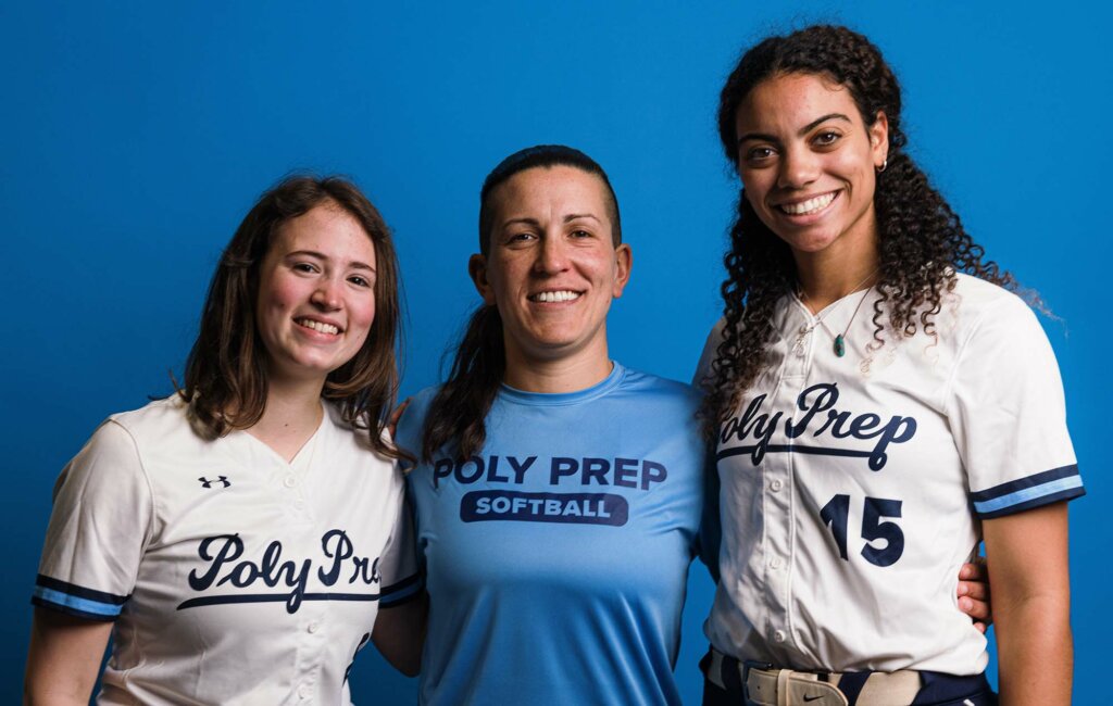 Varsity Softball coach Renae Beauchman with Ella Carter, Emma Spring