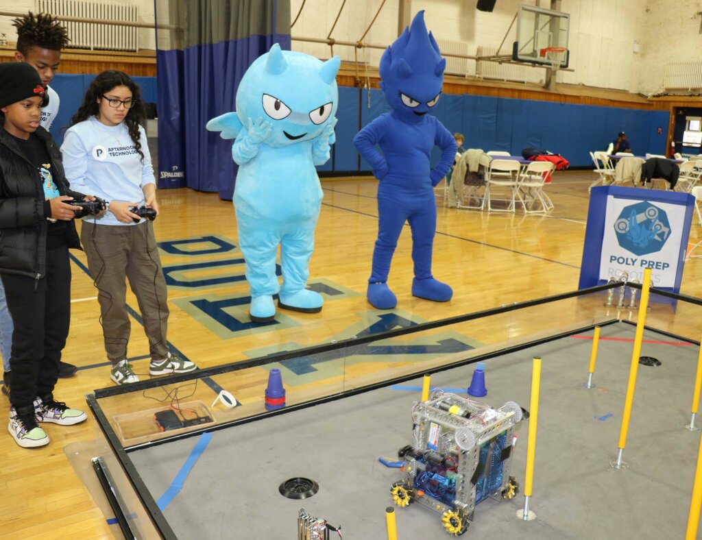 Afternoon of Tech with Blue Devil mascots and robot