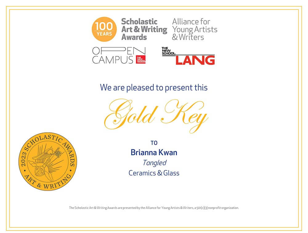 Brianna Kwan Tangled award certificate