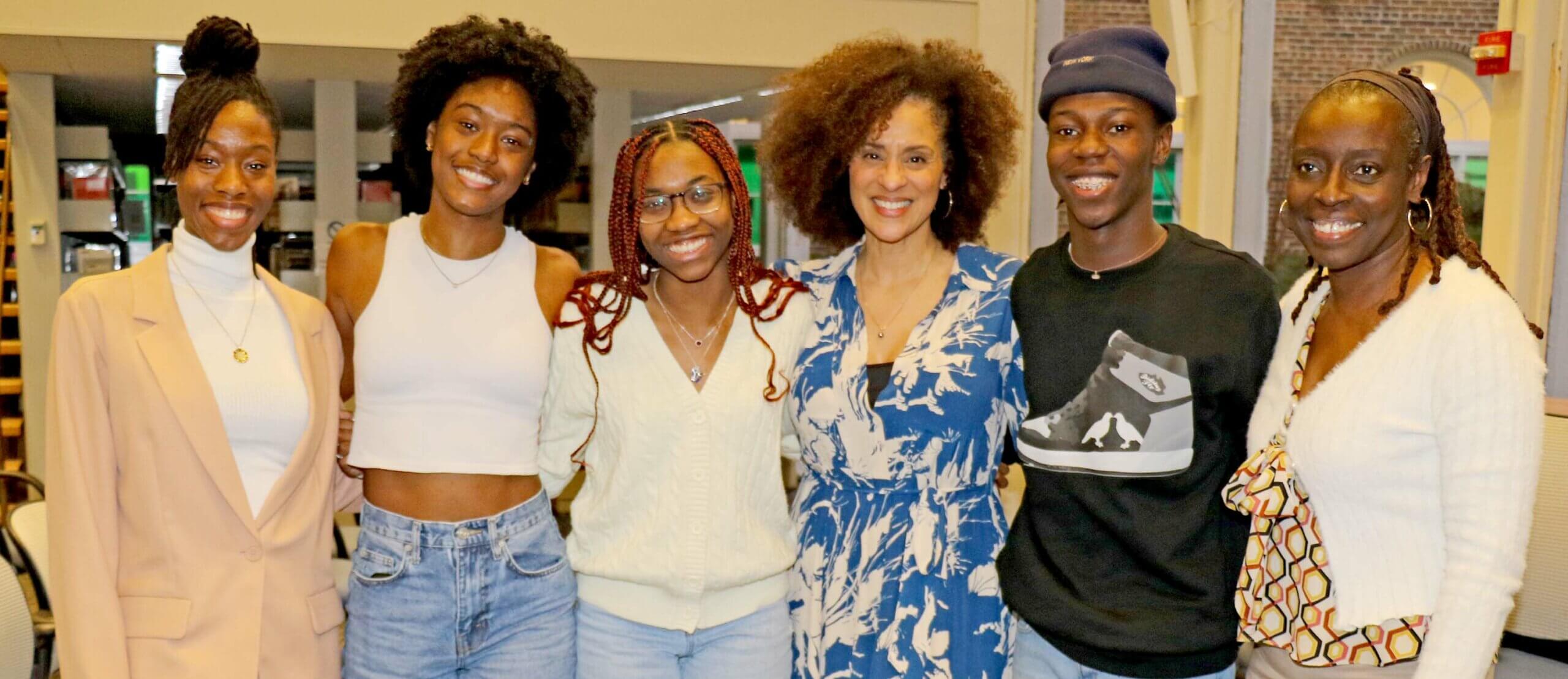 Karen Parsons with Arnelle Williams, Myka Modeste '23, Mia Edwards '23, and Sundiata Gittens '23, Angela Gittens