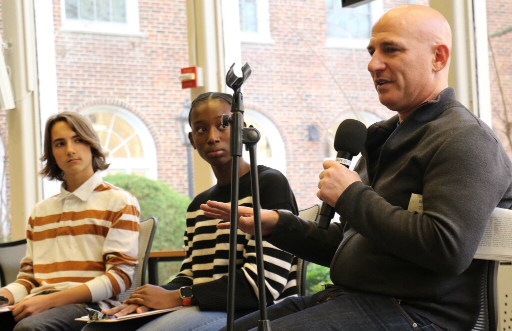 Matt Rosenberg with students Brianna Sylvain ’27 and Lucas Basham ’24