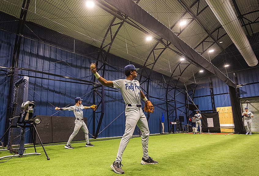 Baseball practice in Hindy Center
