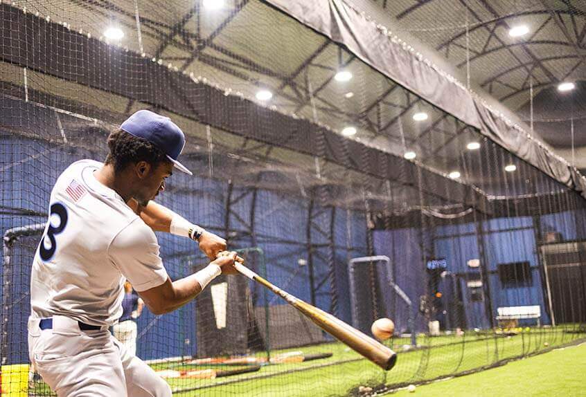 Baseball practice in Hindy Center