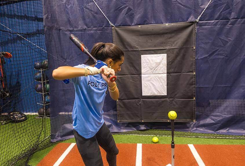 Softball practice in Hindy Center