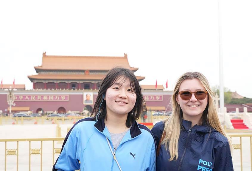 Zoe Kim '27 and Sasha Londoner '27 in Tian'an Men Square, Beijing, China.
