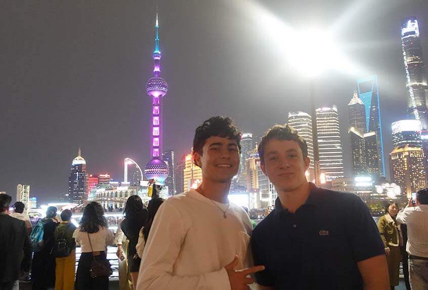 Brady Hill '26 and Quinn Foley '26 in the Bond in Shanghai.
