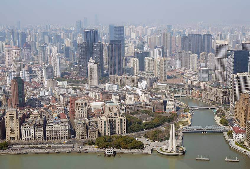 View of Shanghai from top of the Oriental Pearl Tower.
