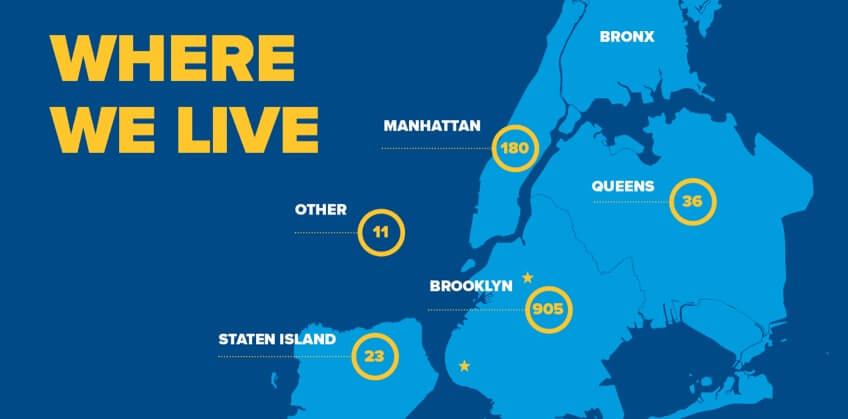 Poly Prep Where We Live graphic with map of NYC area.